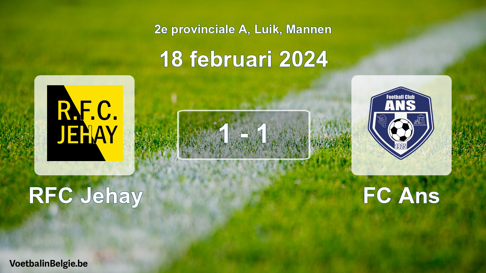 Gespeelde wedstrijd mannenvoetbal: RFC Jehay - FC Ans 1 - 1 (18 februari 2024)