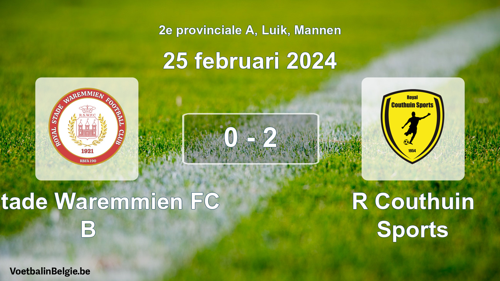 Gespeelde wedstrijd mannenvoetbal: R. Stade Waremmien FC B - R Couthuin Sports 0 - 2 (25 februari 2024)