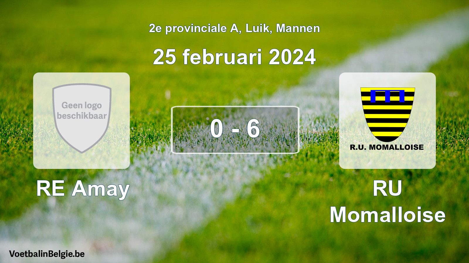 Gespeelde wedstrijd mannenvoetbal: RE Amay - RU Momalloise 0 - 6 (25 februari 2024)