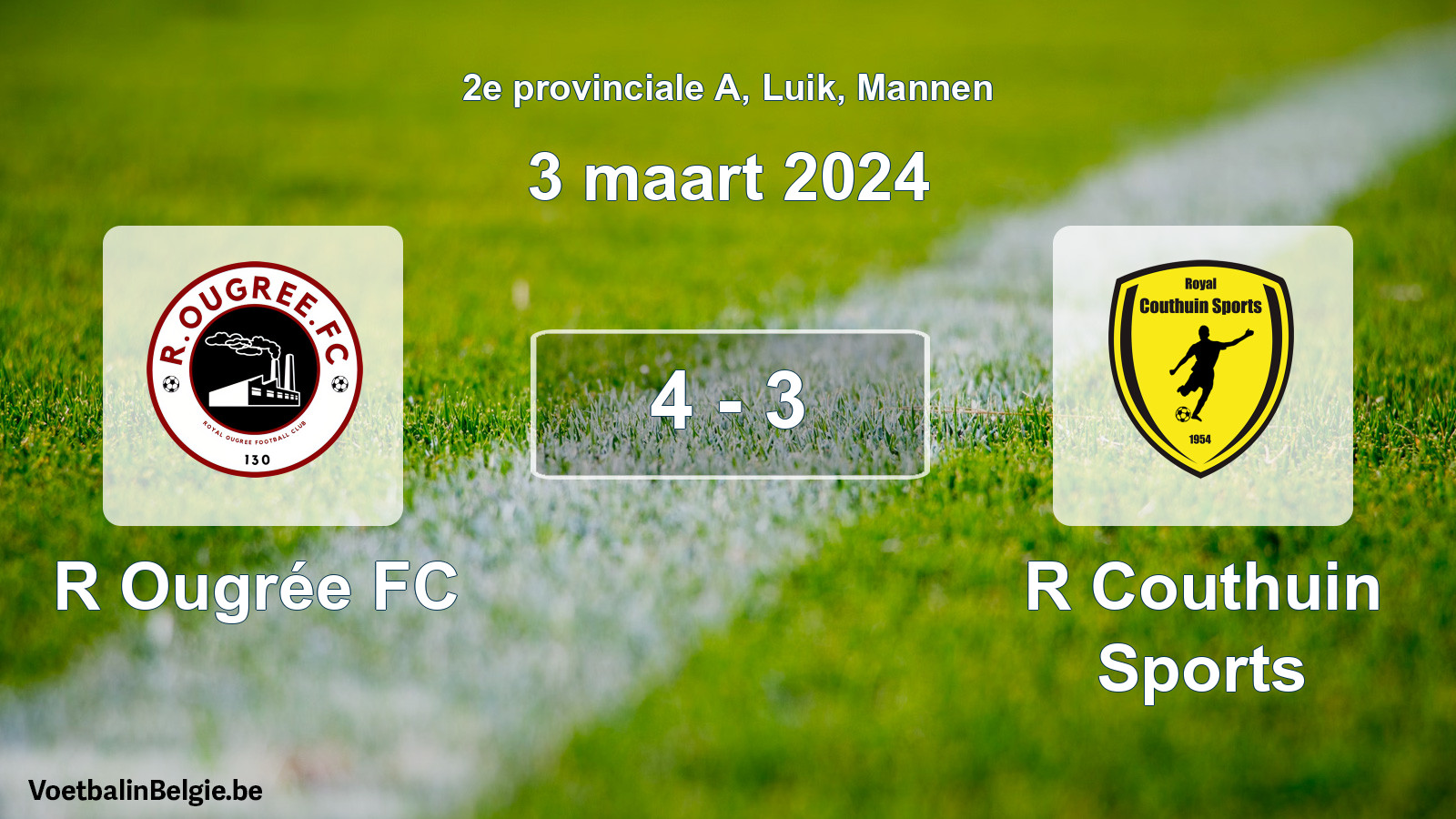 Gespeelde wedstrijd mannenvoetbal: R Ougrée FC - R Couthuin Sports 4 - 3 (3 maart 2024)