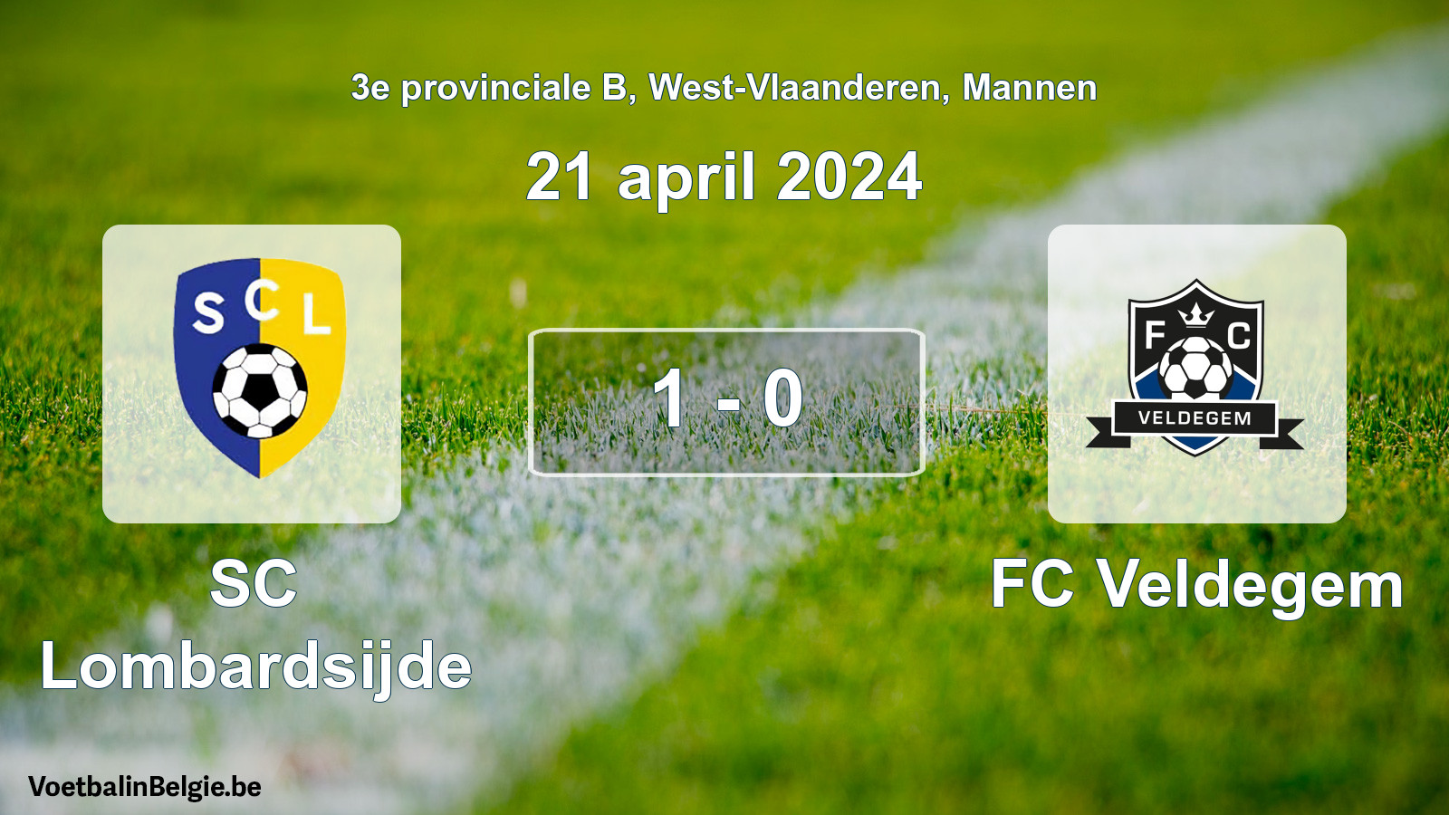 Gespeelde wedstrijd mannenvoetbal: SC Lombardsijde - FC Veldegem 1 - 0 (21 april 2024)