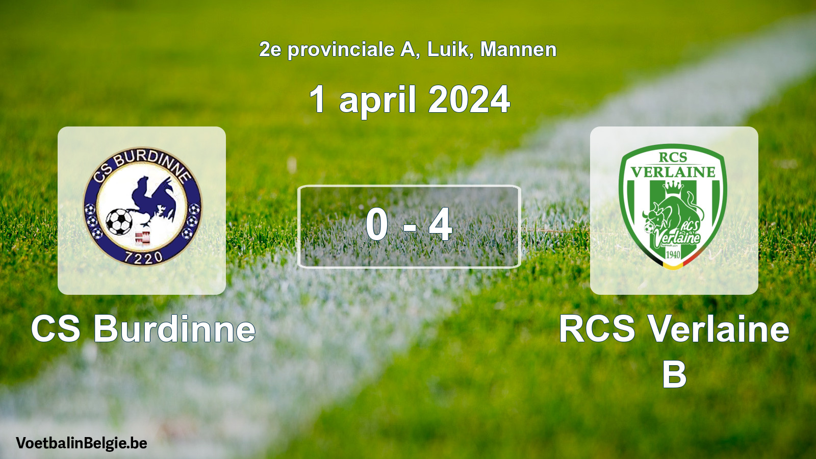 Gespeelde wedstrijd mannenvoetbal: CS Burdinne - RCS Verlaine B 0 - 4 (1 april 2024)