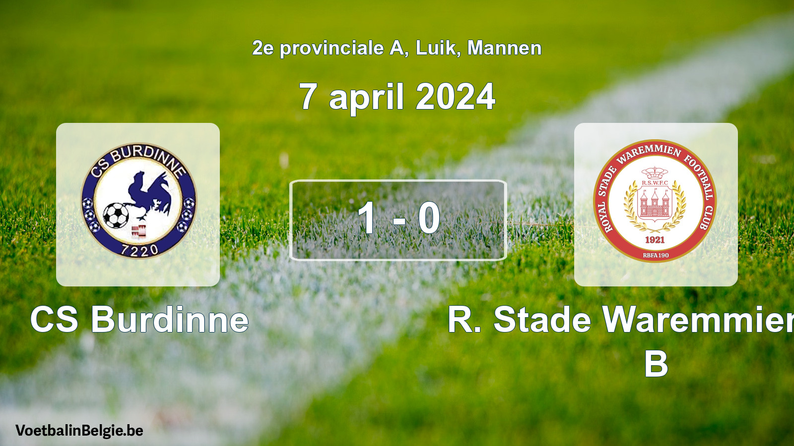 Gespeelde wedstrijd mannenvoetbal: CS Burdinne - R. Stade Waremmien FC B 1 - 0 (7 april 2024)