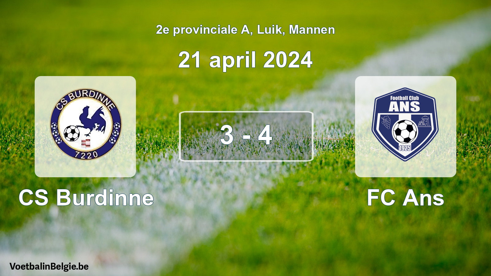 Gespeelde wedstrijd mannenvoetbal: CS Burdinne - FC Ans 3 - 4 (21 april 2024)
