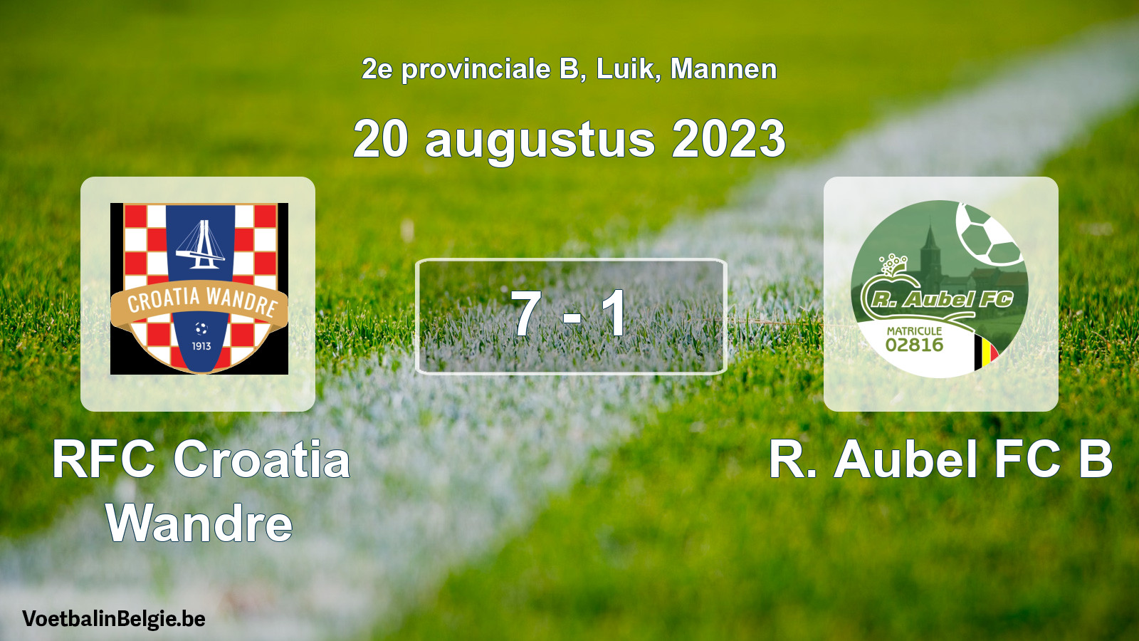 Gespeelde wedstrijd mannenvoetbal: RFC Croatia Wandre - R. Aubel FC B 7 - 1 (20 augustus 2023)