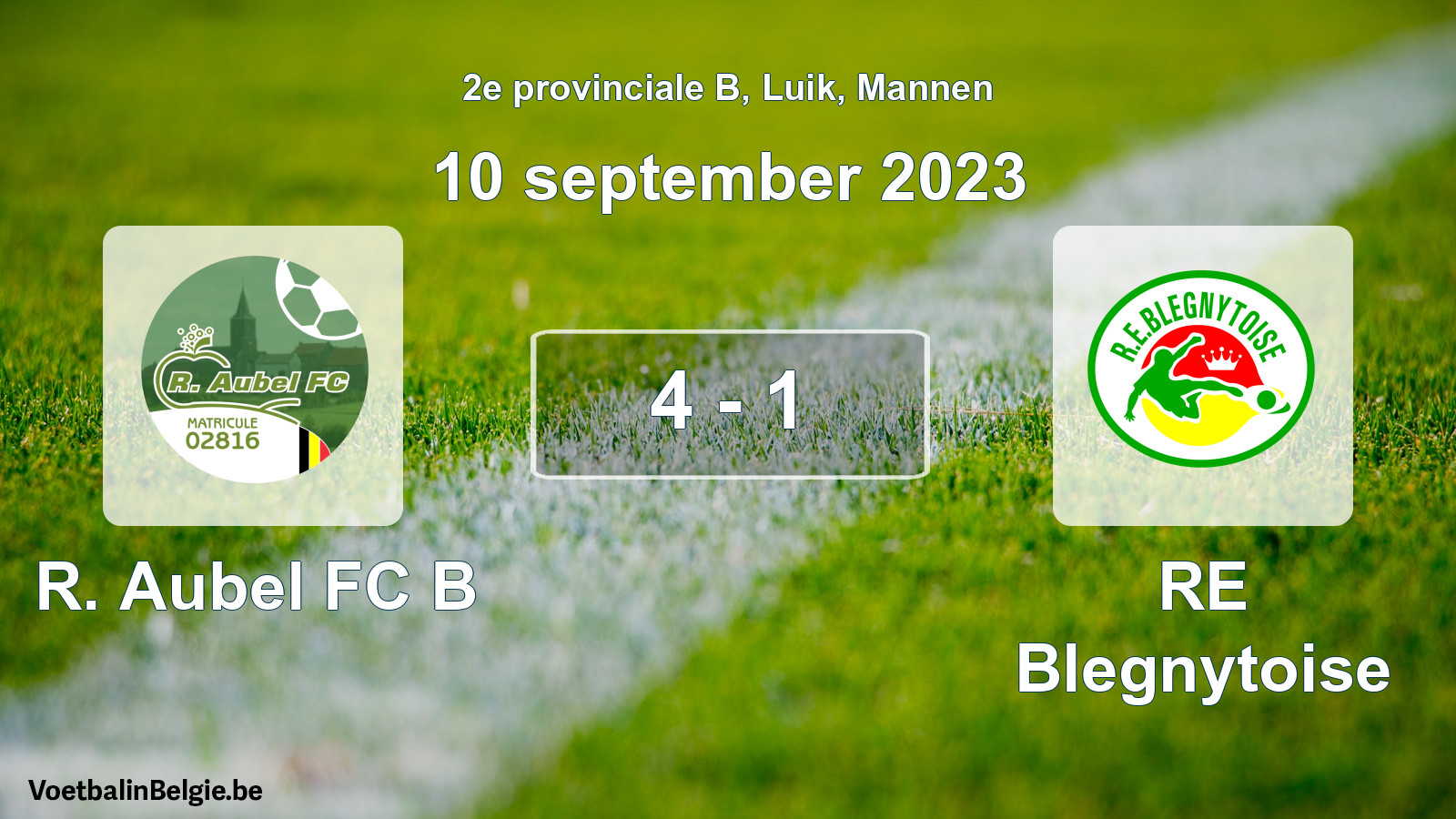 Gespeelde wedstrijd mannenvoetbal: R. Aubel FC B - RE Blegnytoise 4 - 1 (10 september 2023)