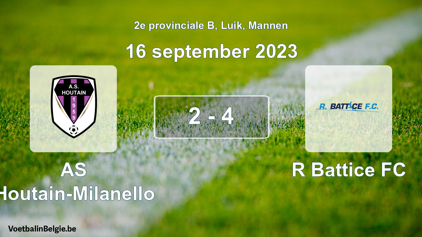 Gespeelde wedstrijd mannenvoetbal: AS Houtain-Milanello - R Battice FC 2 - 4 (16 september 2023)
