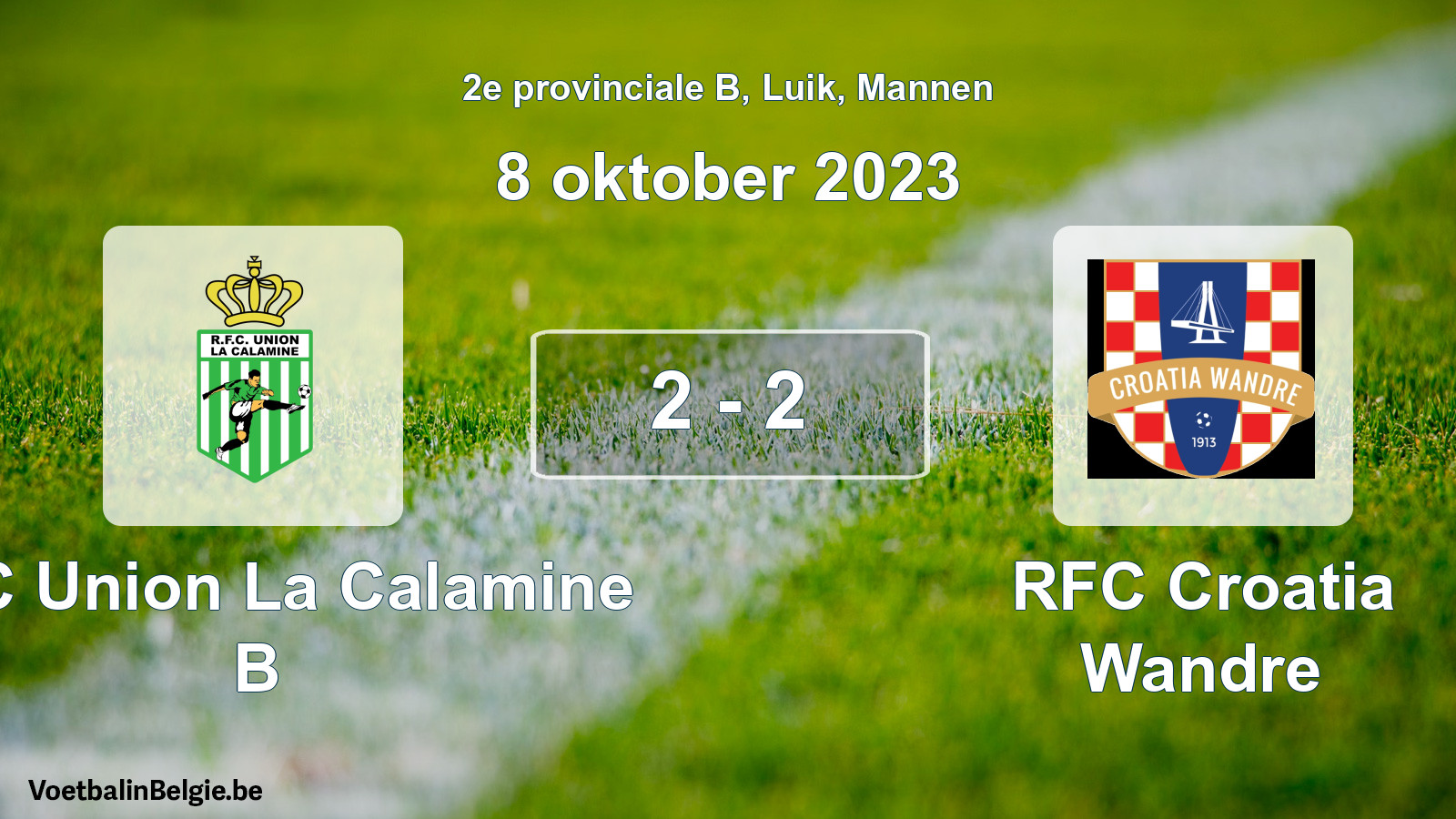 Gespeelde wedstrijd mannenvoetbal: RFC Union La Calamine B - RFC Croatia Wandre 2 - 2 (8 oktober 2023)