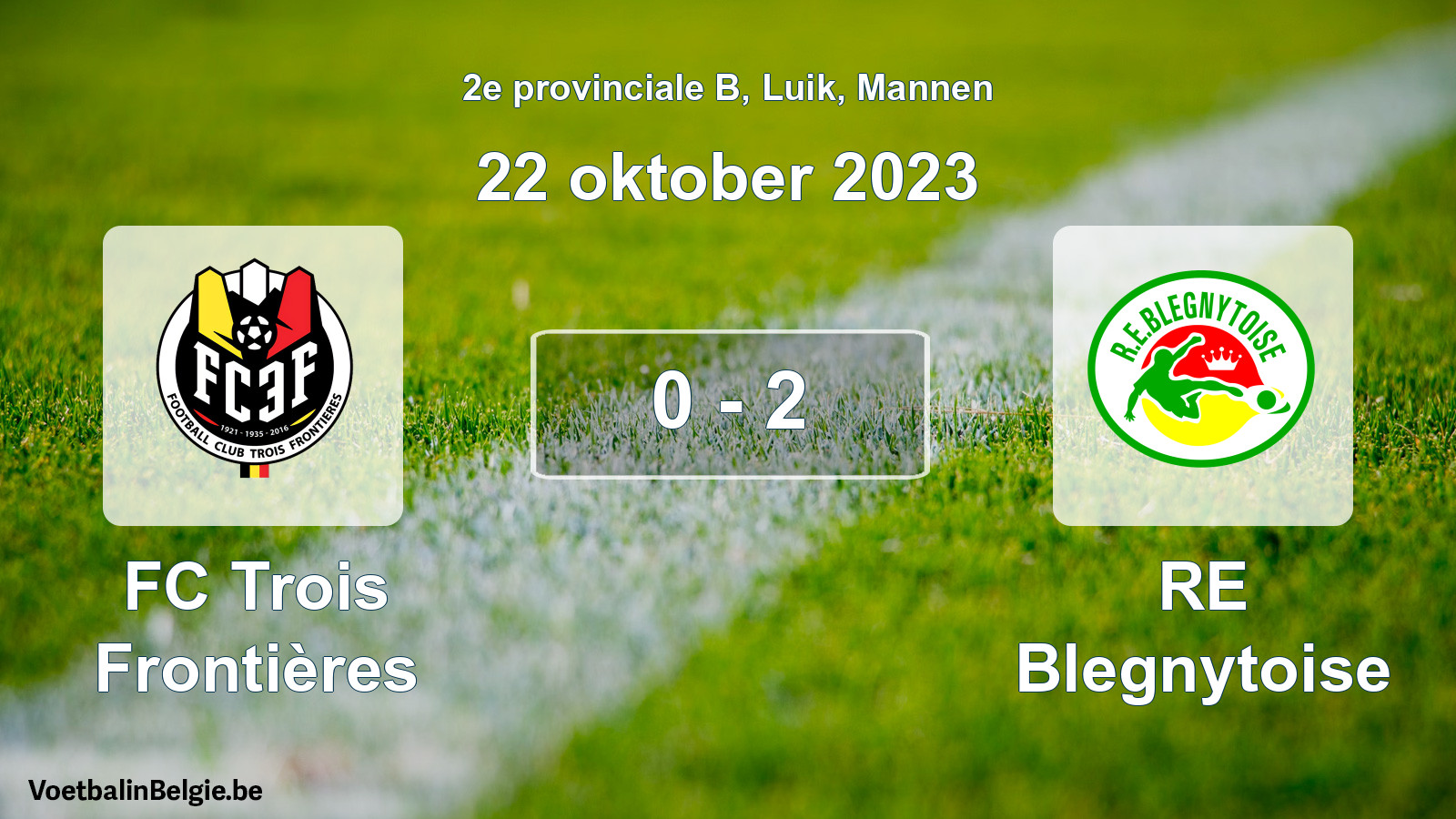Gespeelde wedstrijd mannenvoetbal: FC Trois Frontières - RE Blegnytoise 0 - 2 (22 oktober 2023)