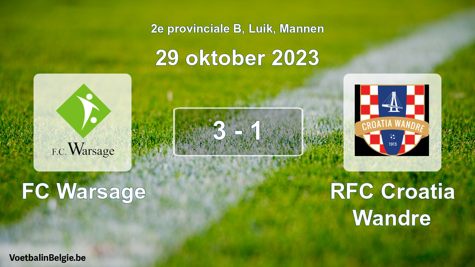 Gespeelde wedstrijd mannenvoetbal: FC Warsage - RFC Croatia Wandre 3 - 1 (29 oktober 2023)