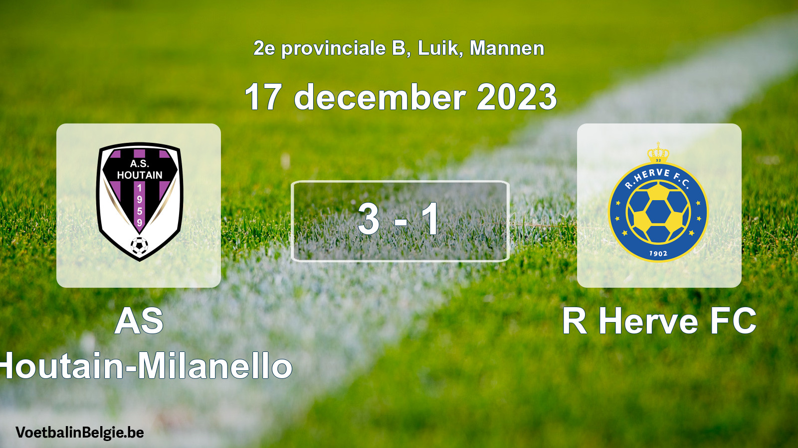 Gespeelde wedstrijd mannenvoetbal: AS Houtain-Milanello - R Herve FC 3 - 1 (17 december 2023)