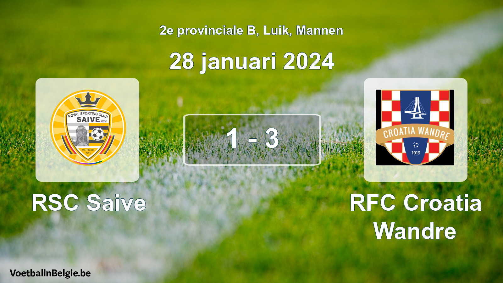 Gespeelde wedstrijd mannenvoetbal: RSC Saive - RFC Croatia Wandre 1 - 3 (28 januari 2024)