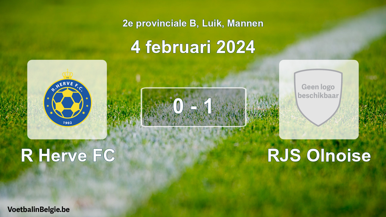 Gespeelde wedstrijd mannenvoetbal: R Herve FC - RJS Olnoise 0 - 1 (4 februari 2024)