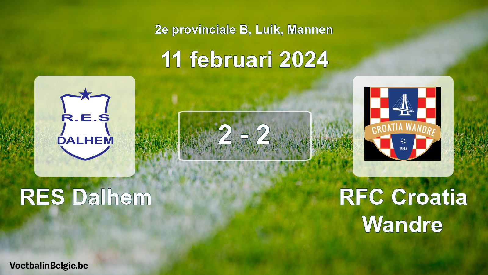 Gespeelde wedstrijd mannenvoetbal: RES Dalhem - RFC Croatia Wandre 2 - 2 (11 februari 2024)