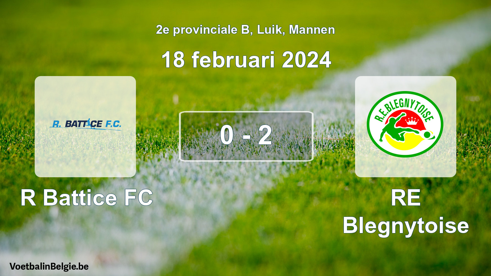 Gespeelde wedstrijd mannenvoetbal: R Battice FC - RE Blegnytoise 0 - 2 (18 februari 2024)