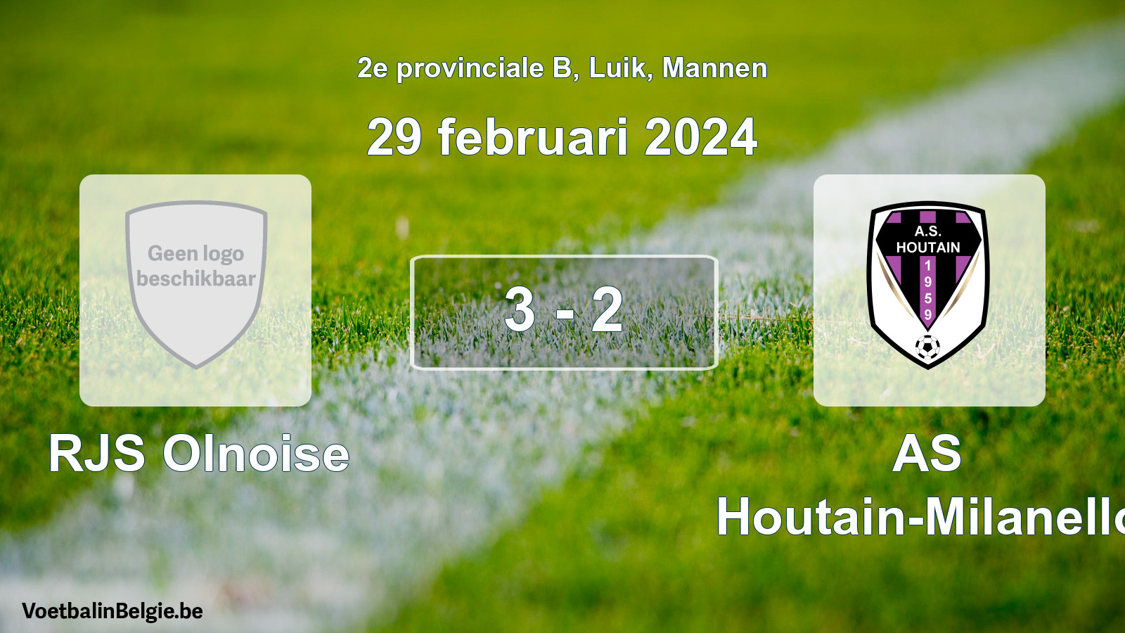 Gespeelde wedstrijd mannenvoetbal: RJS Olnoise - AS Houtain-Milanello 3 - 2 (29 februari 2024)