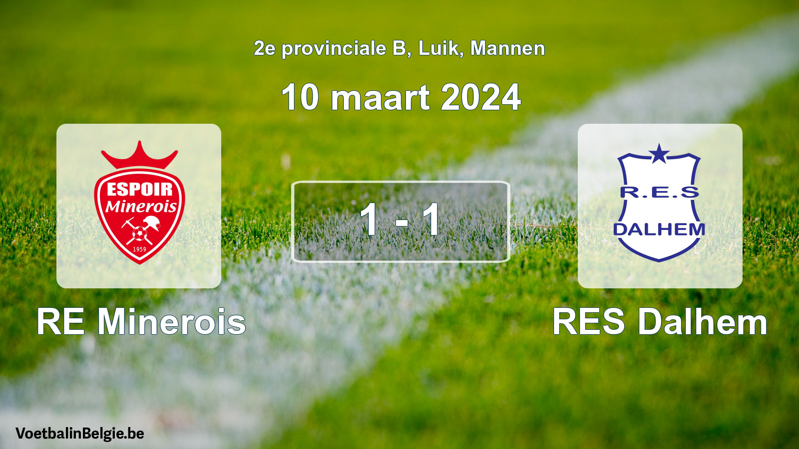 Gespeelde wedstrijd mannenvoetbal: RE Minerois - RES Dalhem 1 - 1 (10 maart 2024)