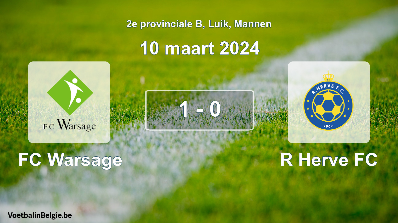 Gespeelde wedstrijd mannenvoetbal: FC Warsage - R Herve FC 1 - 0 (10 maart 2024)
