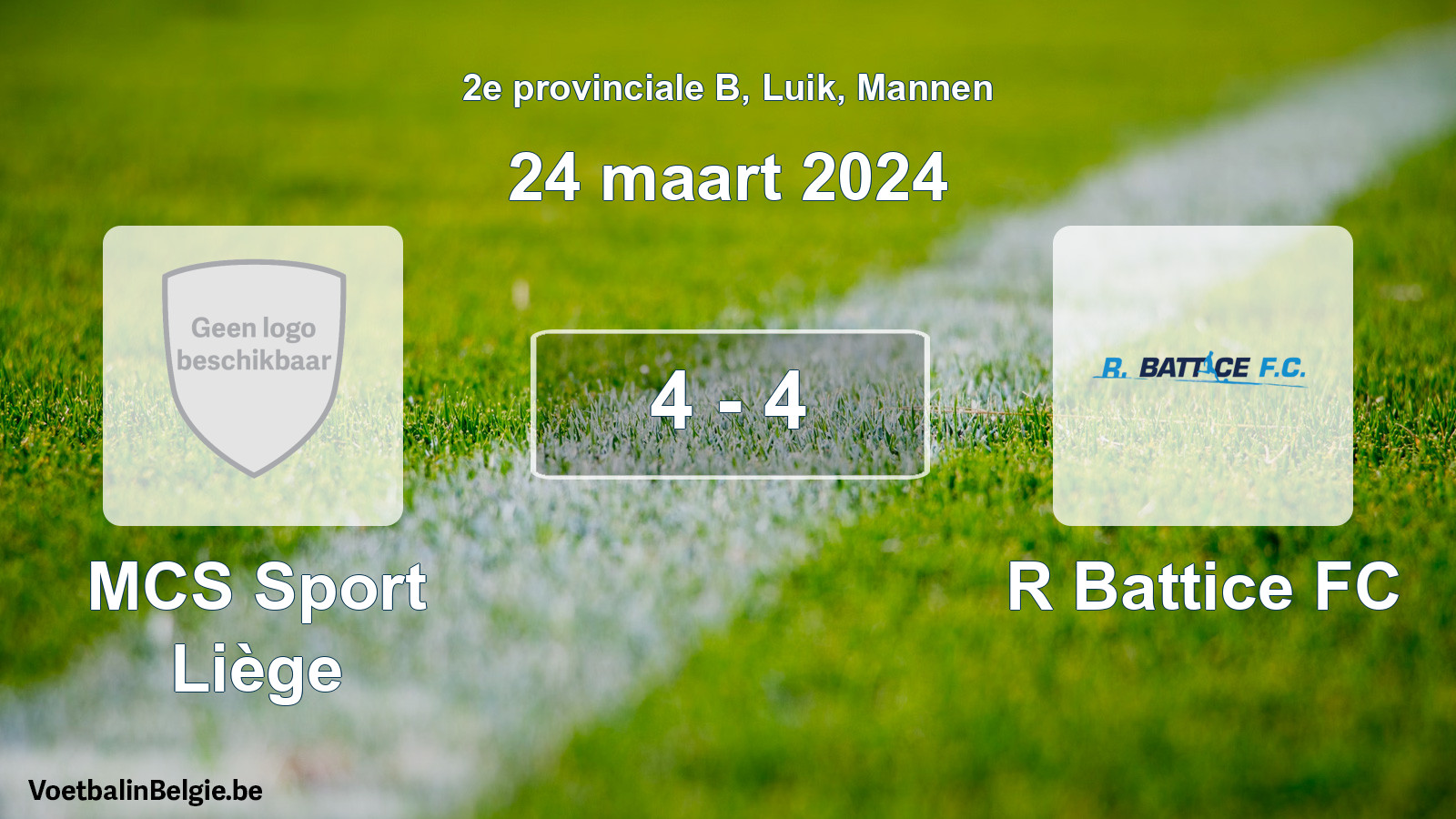 Gespeelde wedstrijd mannenvoetbal: MCS Sport Liège - R Battice FC 4 - 4 (24 maart 2024)