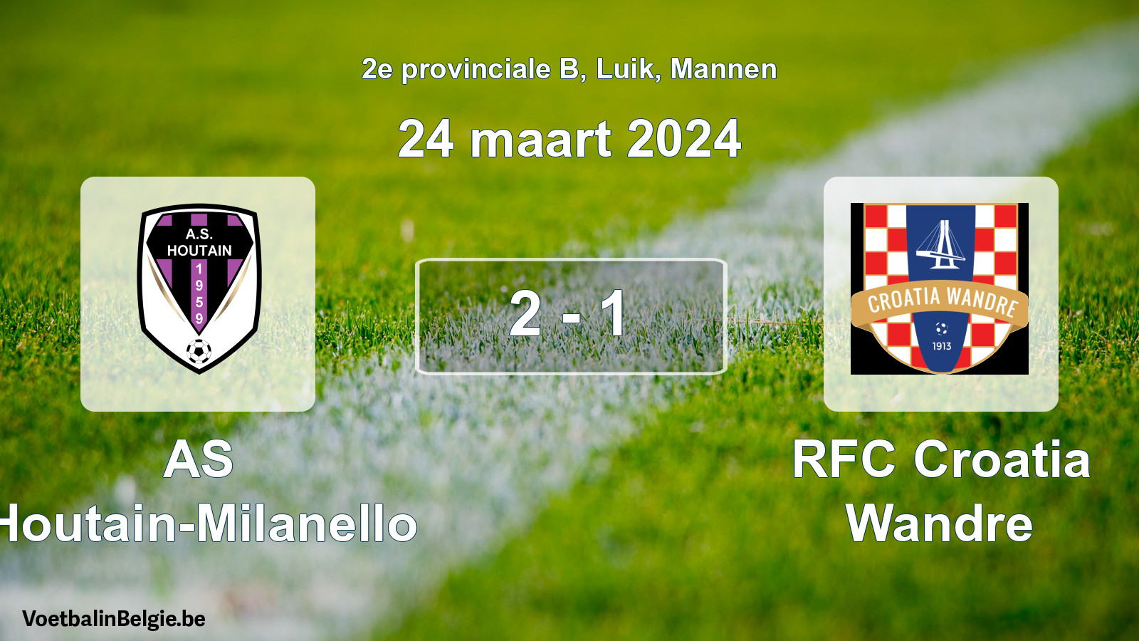 Gespeelde wedstrijd mannenvoetbal: AS Houtain-Milanello - RFC Croatia Wandre 2 - 1 (24 maart 2024)