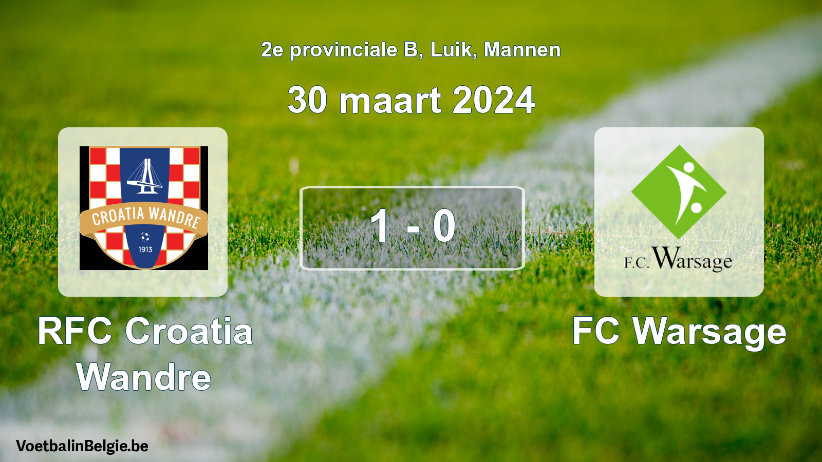 Gespeelde wedstrijd mannenvoetbal: RFC Croatia Wandre - FC Warsage 1 - 0 (30 maart 2024)