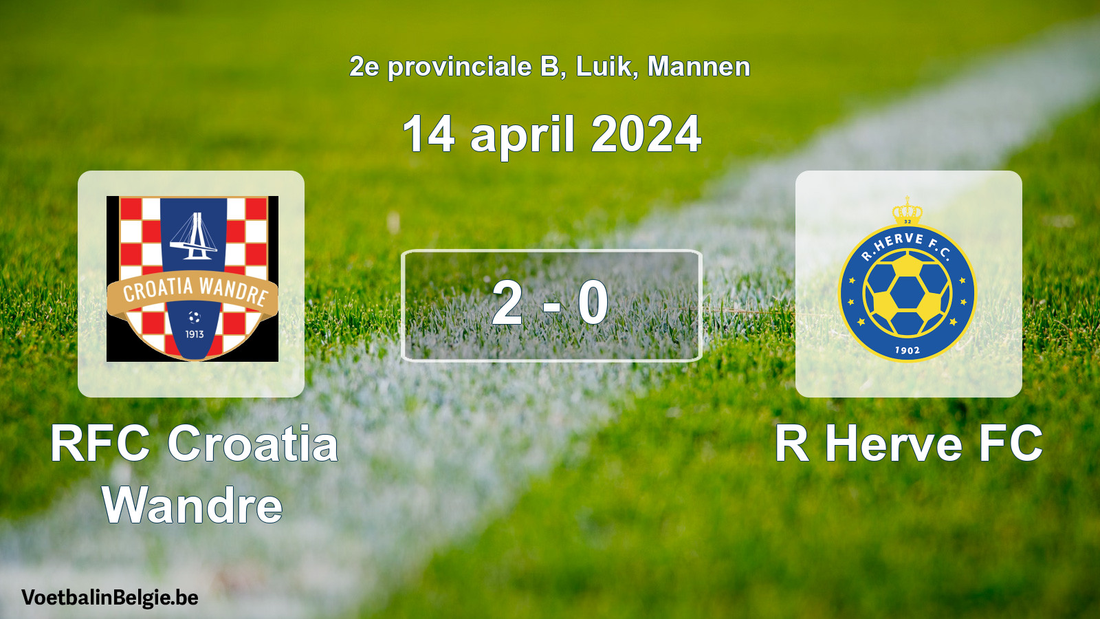 Gespeelde wedstrijd mannenvoetbal: RFC Croatia Wandre - R Herve FC 2 - 0 (14 april 2024)
