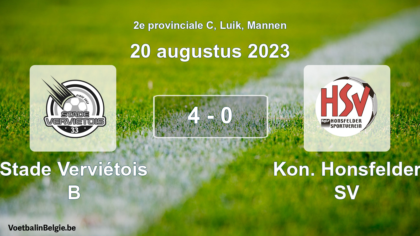 Gespeelde wedstrijd mannenvoetbal: Stade Verviétois B - Kon. Honsfelder SV 4 - 0 (20 augustus 2023)