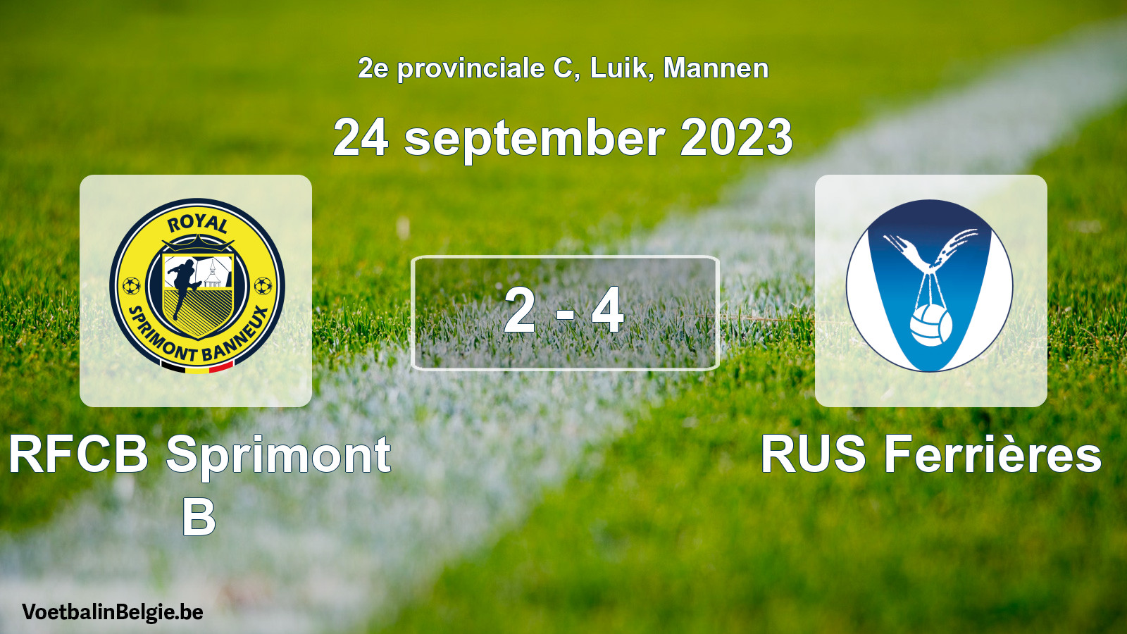 Gespeelde wedstrijd mannenvoetbal: RFCB Sprimont B - RUS Ferrières 2 - 4 (24 september 2023)