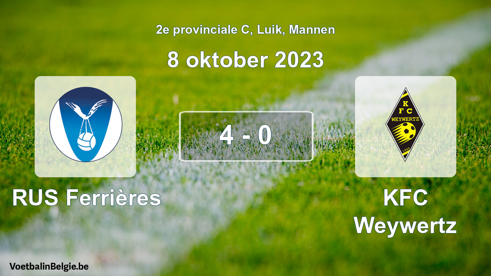 Gespeelde wedstrijd mannenvoetbal: RUS Ferrières - KFC Weywertz 4 - 0 (8 oktober 2023)