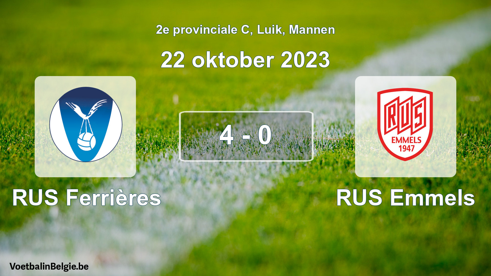 Gespeelde wedstrijd mannenvoetbal: RUS Ferrières - RUS Emmels 4 - 0 (22 oktober 2023)