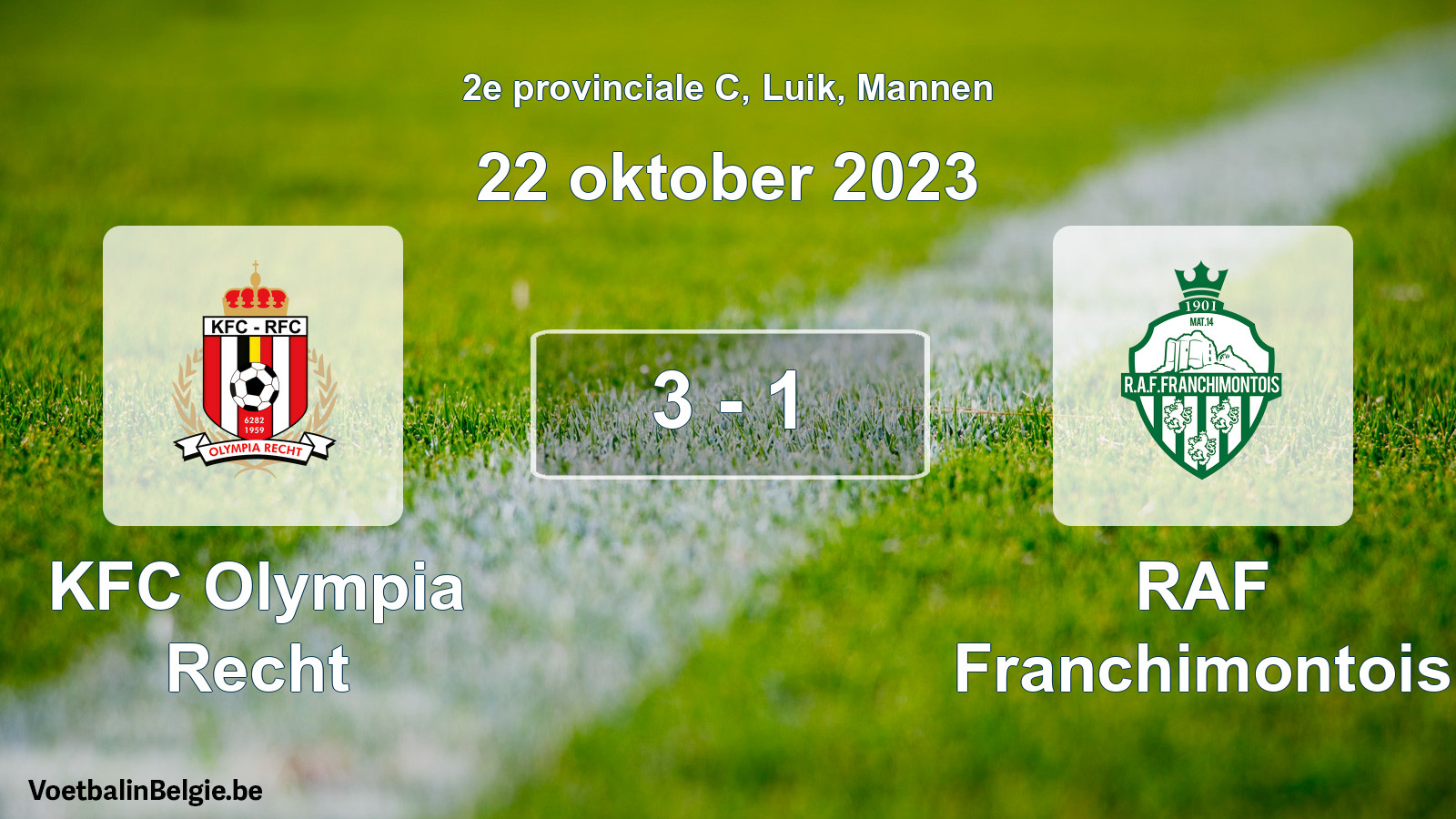 Gespeelde wedstrijd mannenvoetbal: KFC Olympia Recht - RAF Franchimontois 3 - 1 (22 oktober 2023)