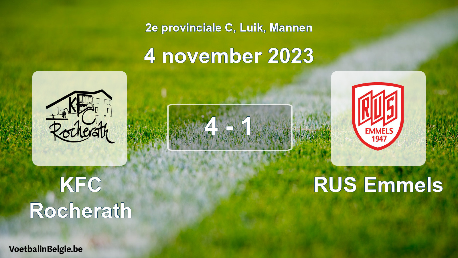 Gespeelde wedstrijd mannenvoetbal: KFC Rocherath - RUS Emmels 4 - 1 (4 november 2023)