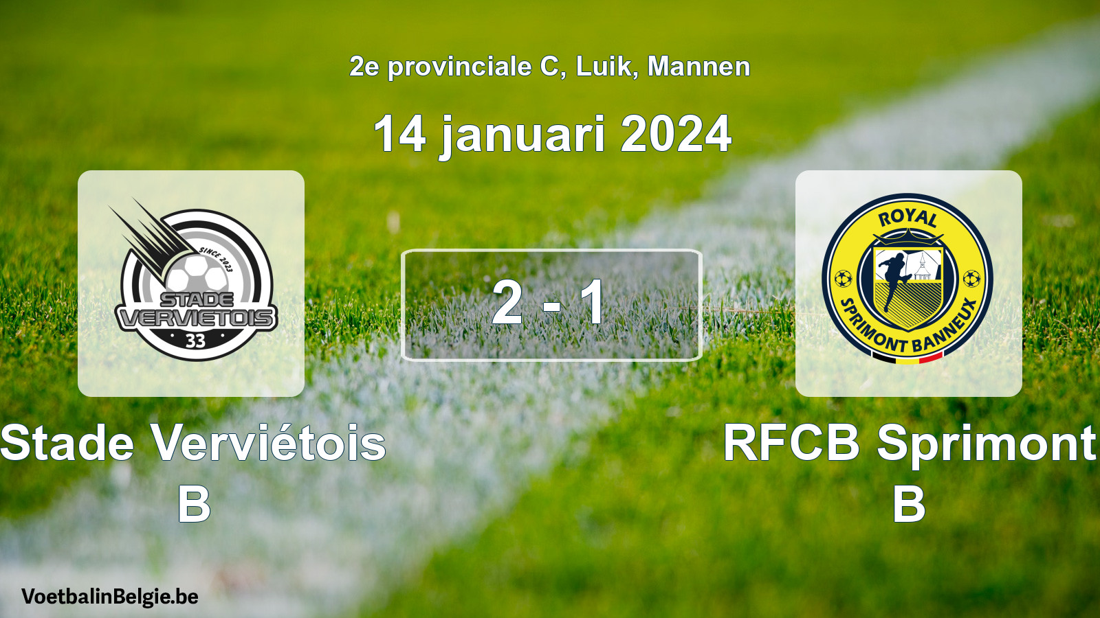 Gespeelde wedstrijd mannenvoetbal: Stade Verviétois B - RFCB Sprimont B 2 - 1 (14 januari 2024)