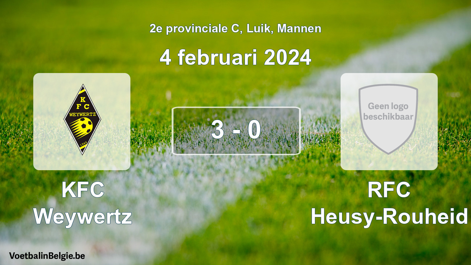 Gespeelde wedstrijd mannenvoetbal: KFC Weywertz - RFC Heusy-Rouheid 3 - 0 (4 februari 2024)