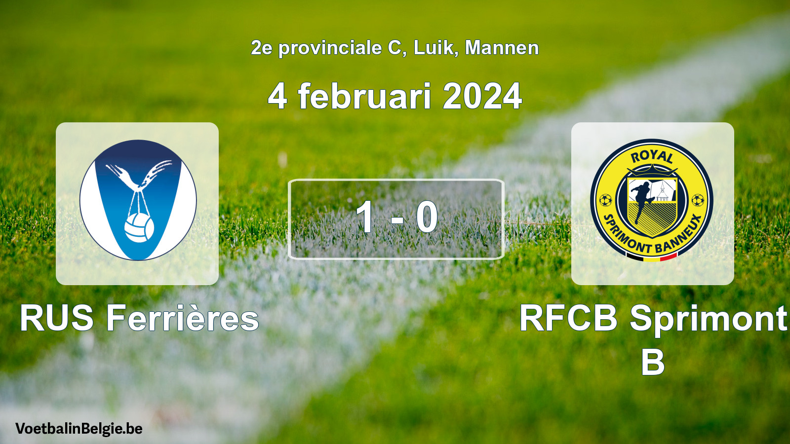 Gespeelde wedstrijd mannenvoetbal: RUS Ferrières - RFCB Sprimont B 1 - 0 (4 februari 2024)