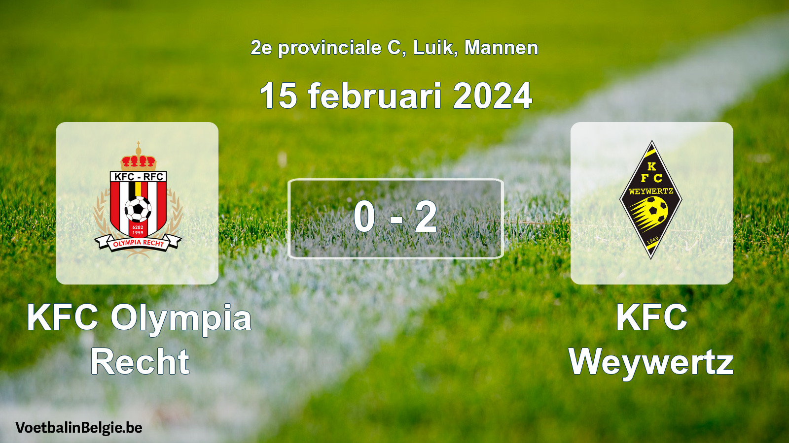 Gespeelde wedstrijd mannenvoetbal: KFC Olympia Recht - KFC Weywertz 0 - 2 (15 februari 2024)