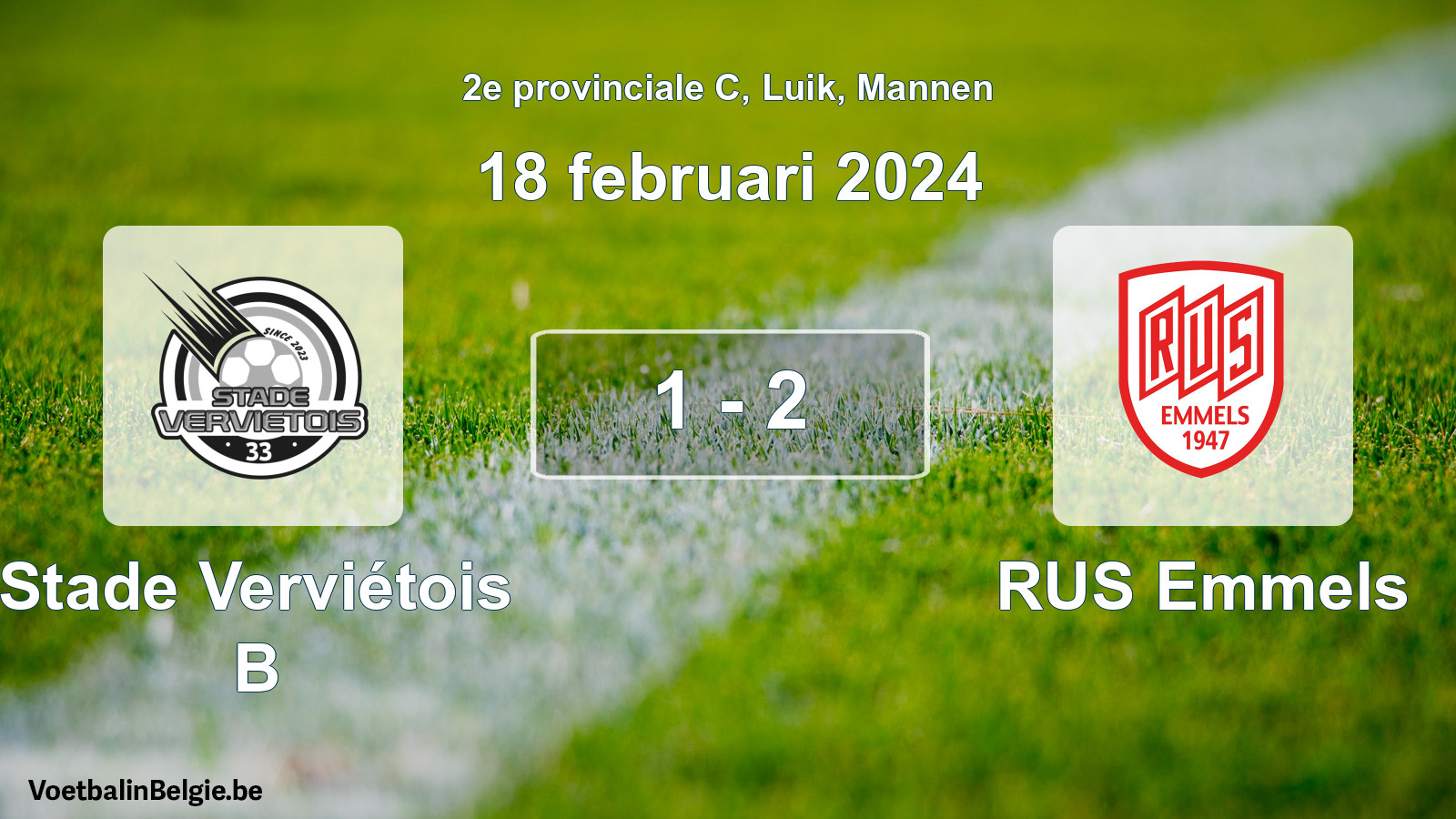 Gespeelde wedstrijd mannenvoetbal: Stade Verviétois B - RUS Emmels 1 - 2 (18 februari 2024)