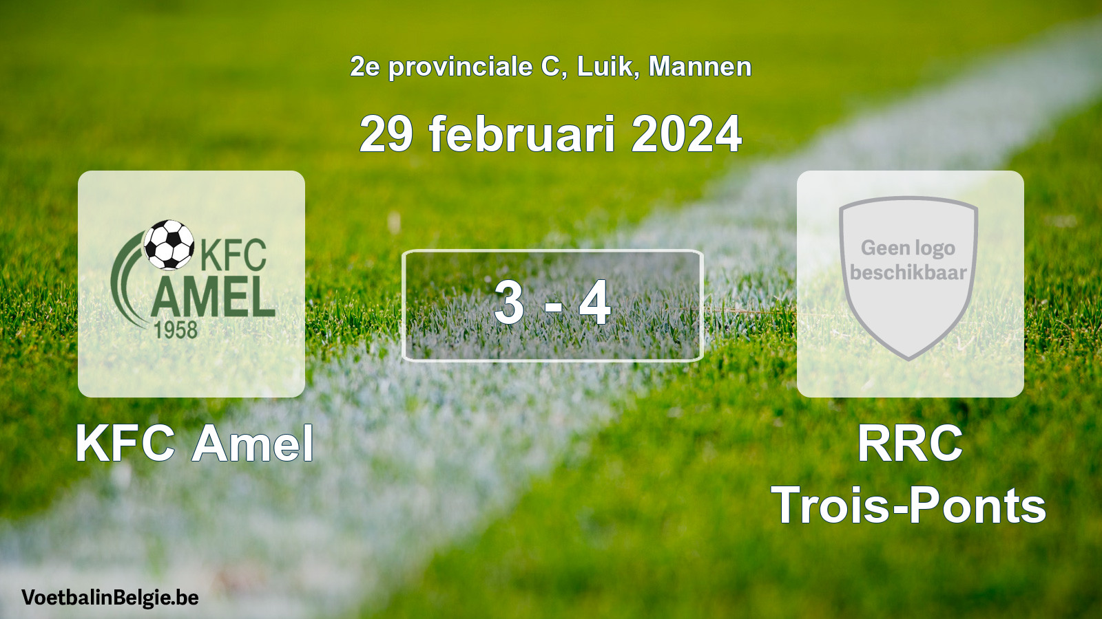 Gespeelde wedstrijd mannenvoetbal: KFC Amel - RRC Trois-Ponts 3 - 4 (29 februari 2024)