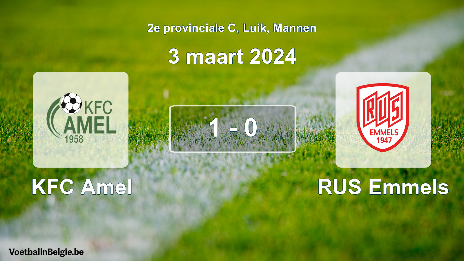 Gespeelde wedstrijd mannenvoetbal: KFC Amel - RUS Emmels 1 - 0 (3 maart 2024)