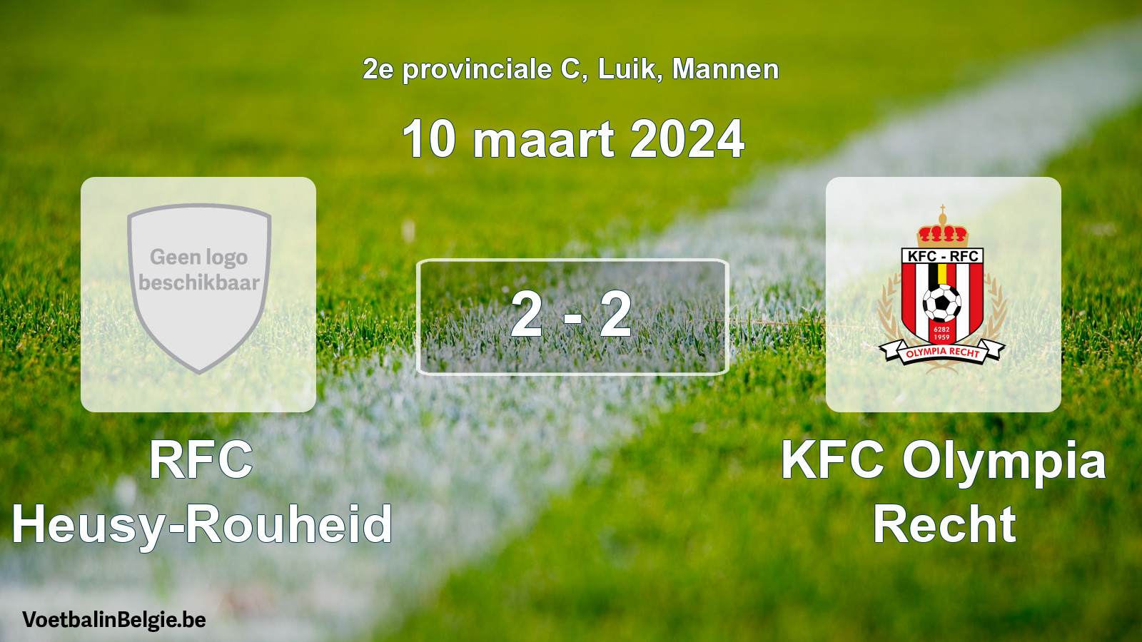 Gespeelde wedstrijd mannenvoetbal: RFC Heusy-Rouheid - KFC Olympia Recht 2 - 2 (10 maart 2024)