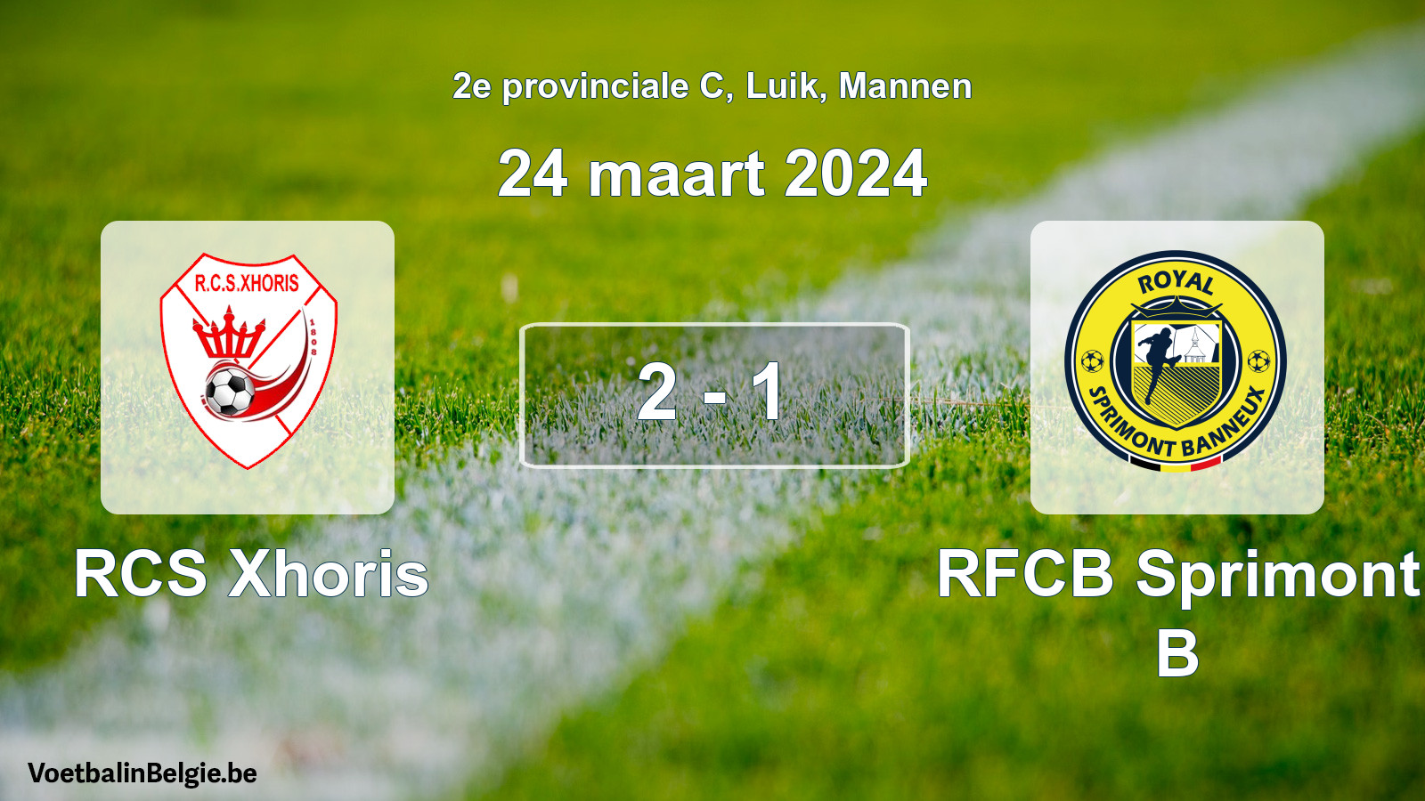 Gespeelde wedstrijd mannenvoetbal: RCS Xhoris - RFCB Sprimont B 2 - 1 (24 maart 2024)