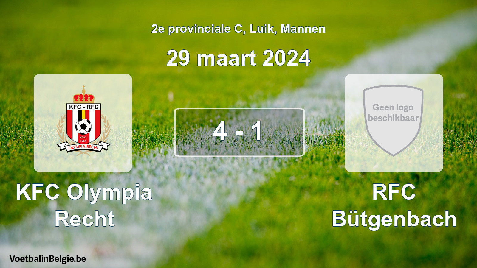 Gespeelde wedstrijd mannenvoetbal: KFC Olympia Recht - RFC Bütgenbach 4 - 1 (29 maart 2024)