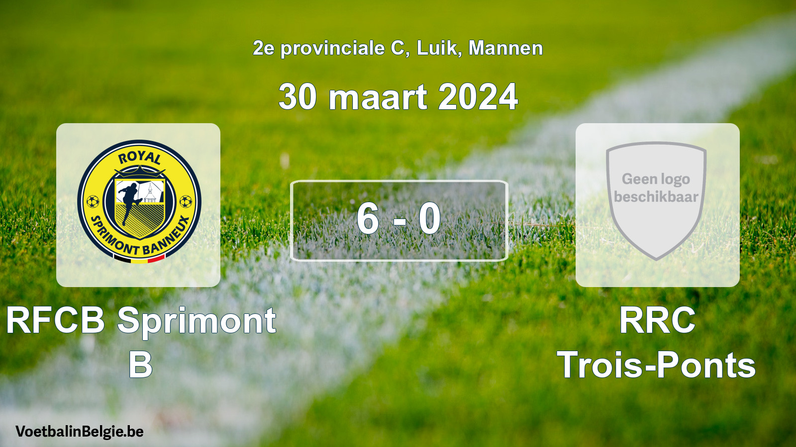 Gespeelde wedstrijd mannenvoetbal: RFCB Sprimont B - RRC Trois-Ponts 6 - 0 (30 maart 2024)