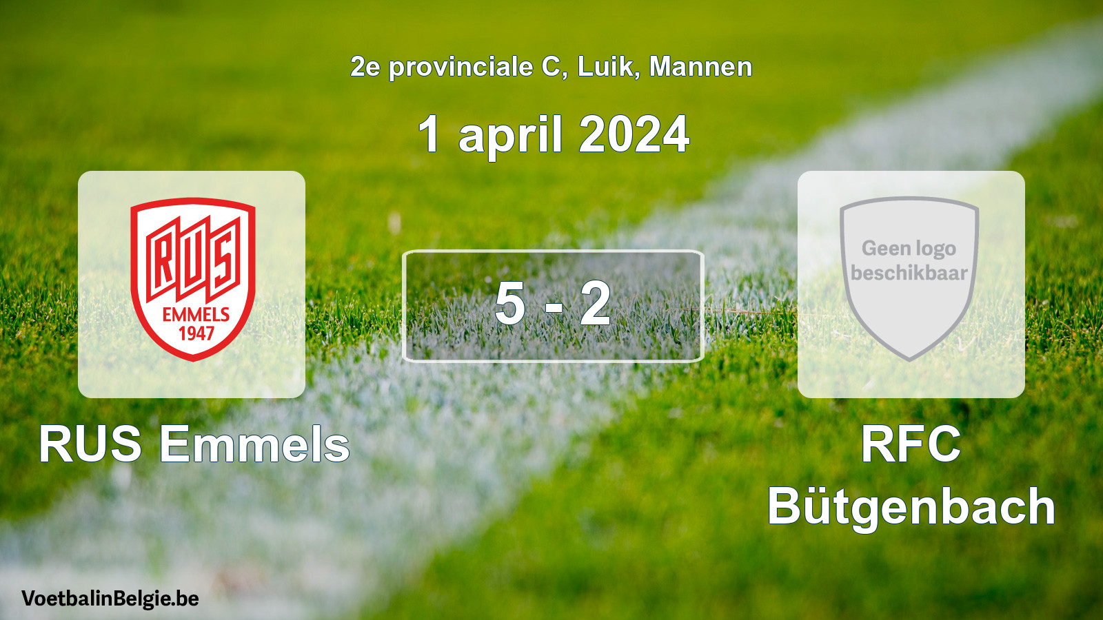 Gespeelde wedstrijd mannenvoetbal: RUS Emmels - RFC Bütgenbach 5 - 2 (1 april 2024)