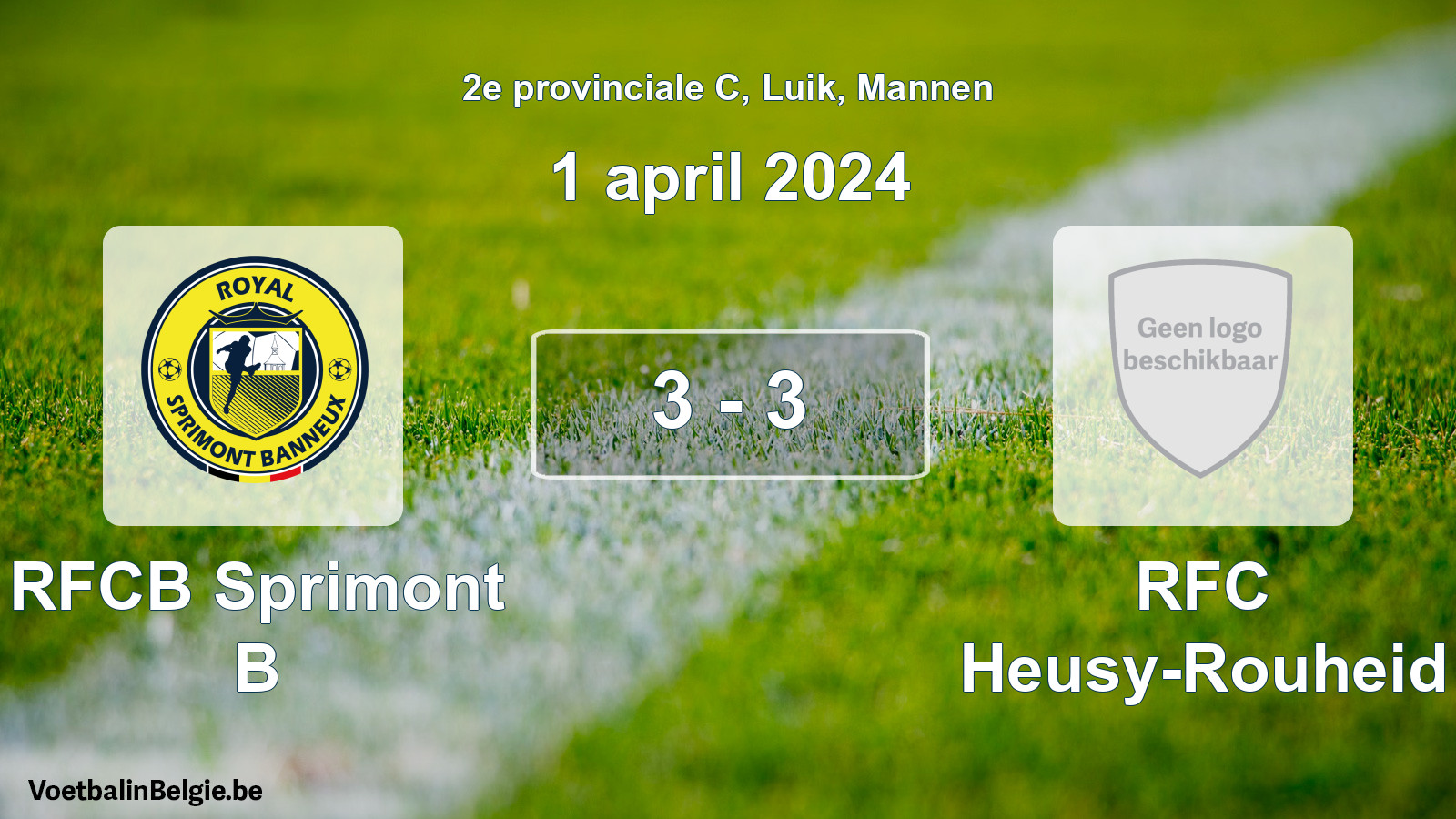 Gespeelde wedstrijd mannenvoetbal: RFCB Sprimont B - RFC Heusy-Rouheid 3 - 3 (1 april 2024)