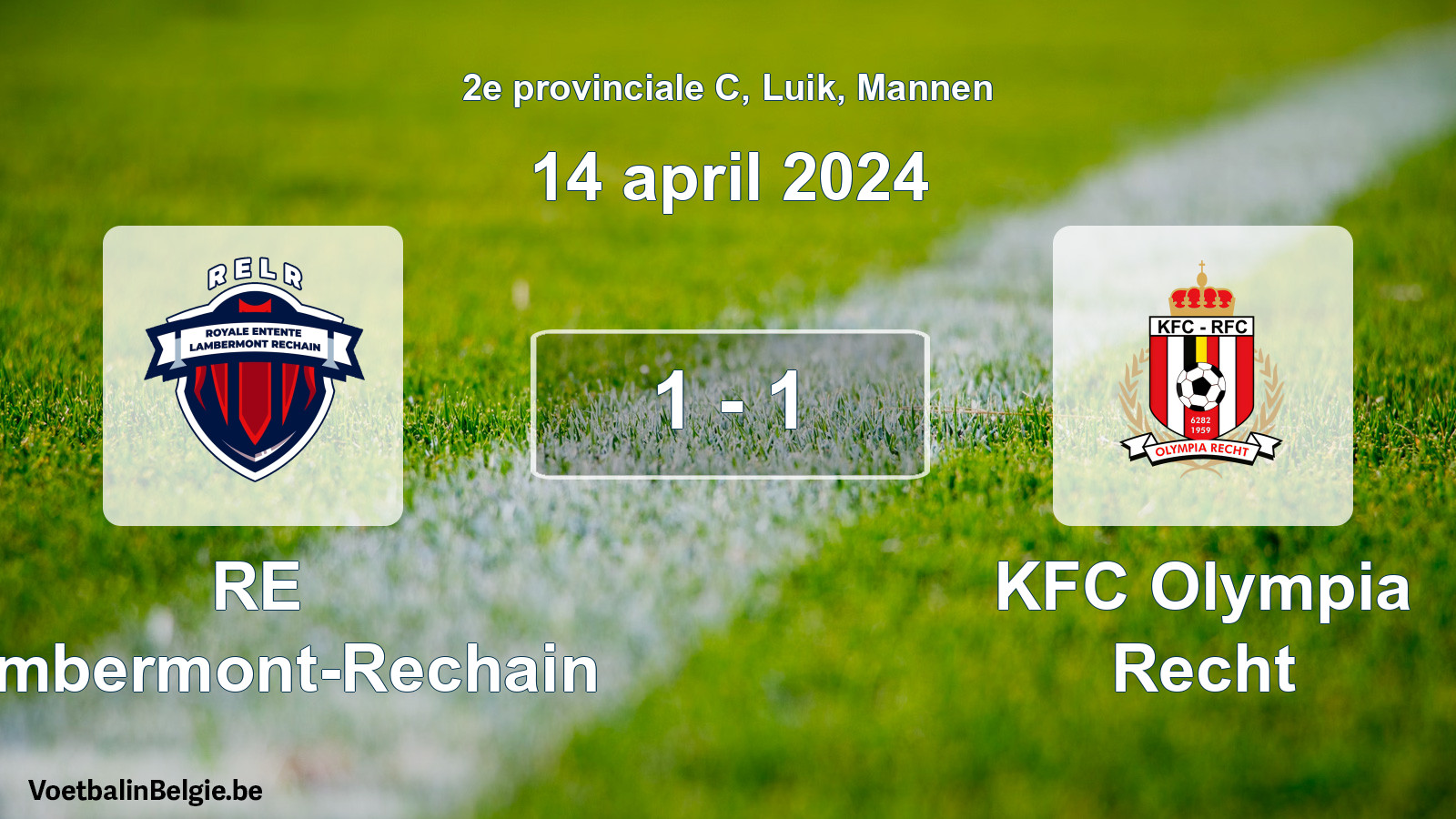 Gespeelde wedstrijd mannenvoetbal: RE Lambermont-Rechain - KFC Olympia Recht 1 - 1 (14 april 2024)