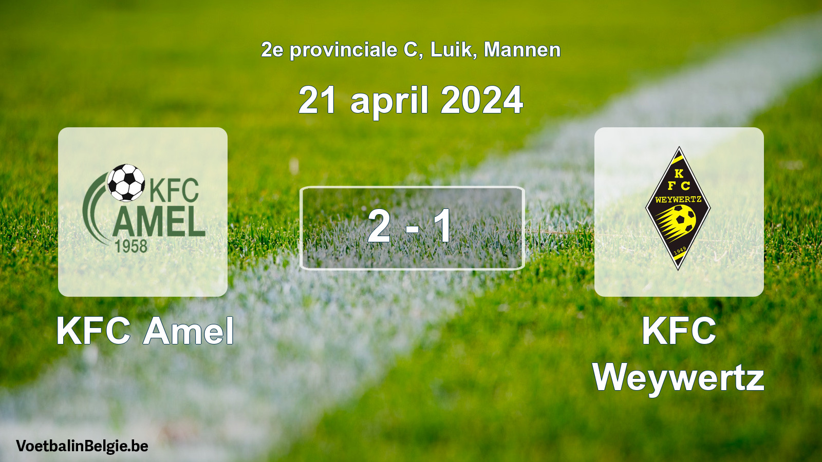 Gespeelde wedstrijd mannenvoetbal: KFC Amel - KFC Weywertz 2 - 1 (21 april 2024)