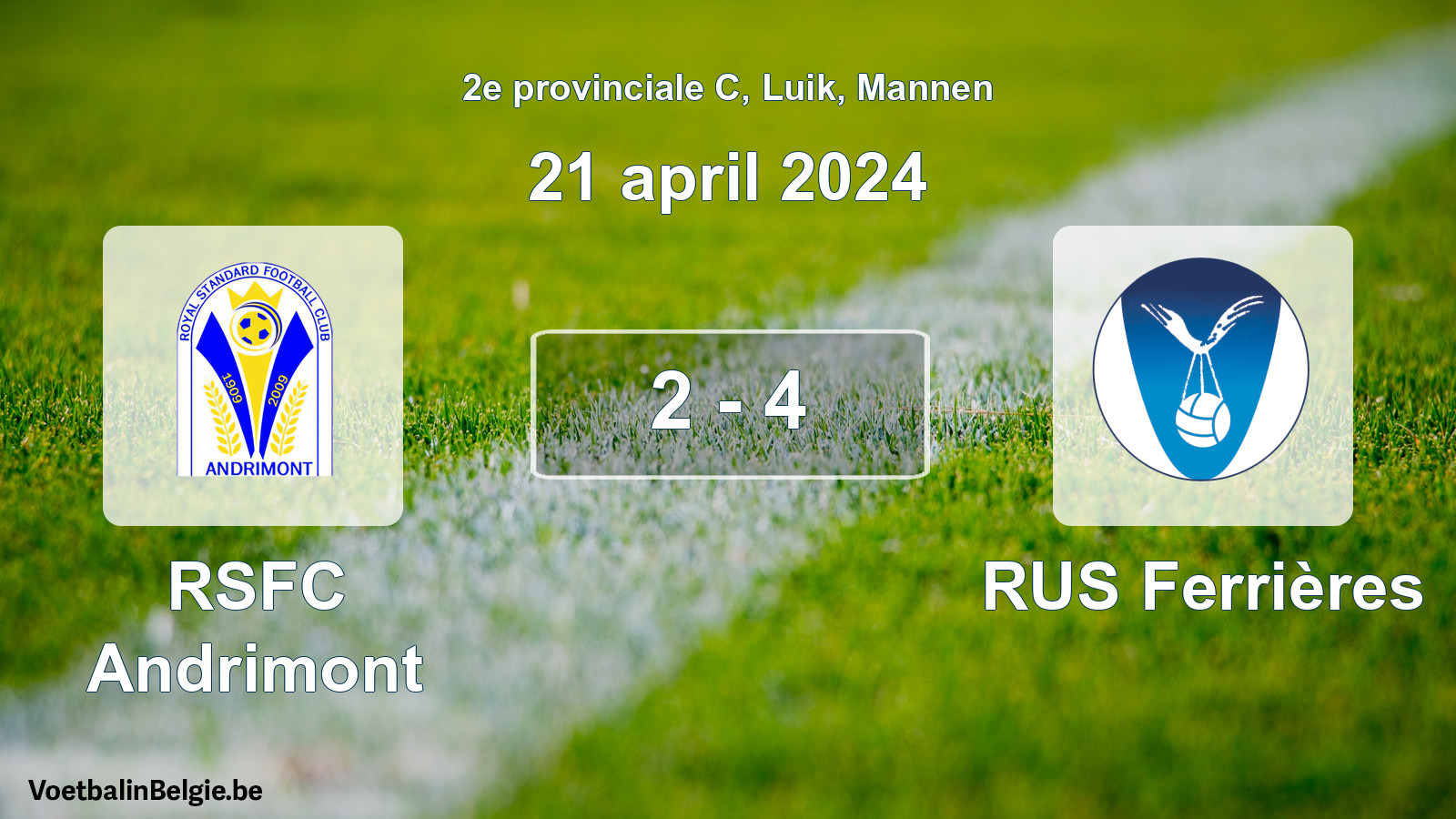 Gespeelde wedstrijd mannenvoetbal: RSFC Andrimont - RUS Ferrières 2 - 4 (21 april 2024)