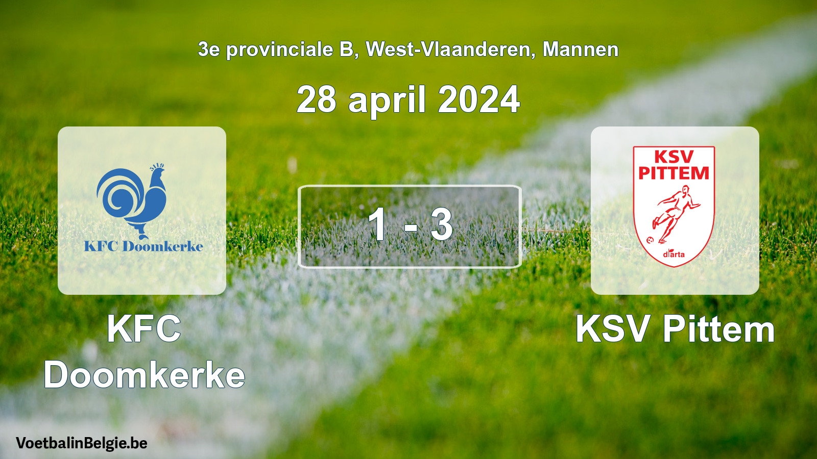 Gespeelde wedstrijd mannenvoetbal: KFC Doomkerke - KSV Pittem 1 - 3 (28 april 2024)