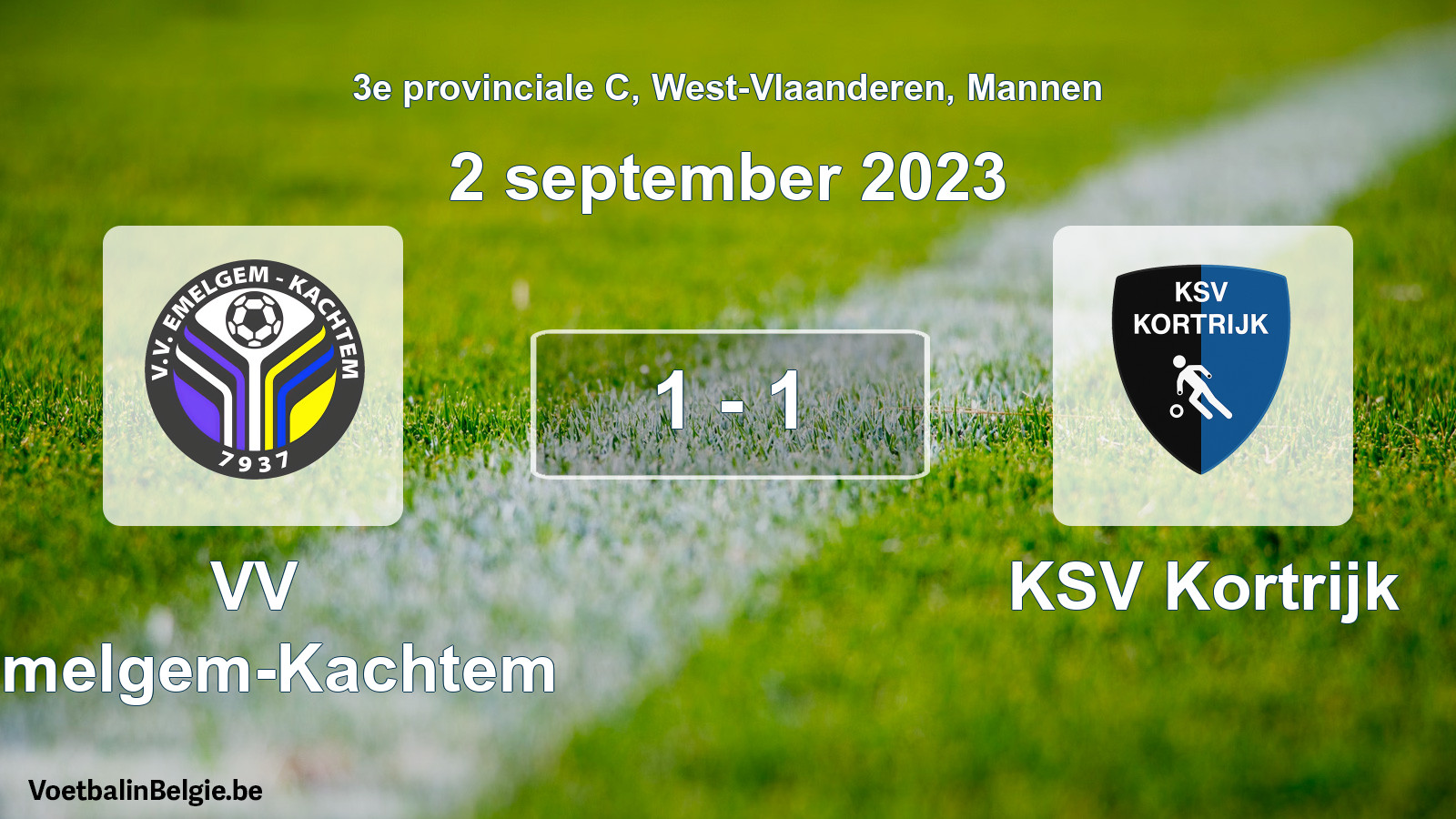 Gespeelde wedstrijd mannenvoetbal: VV Emelgem-Kachtem - KSV Kortrijk 1 - 1 (2 september 2023)